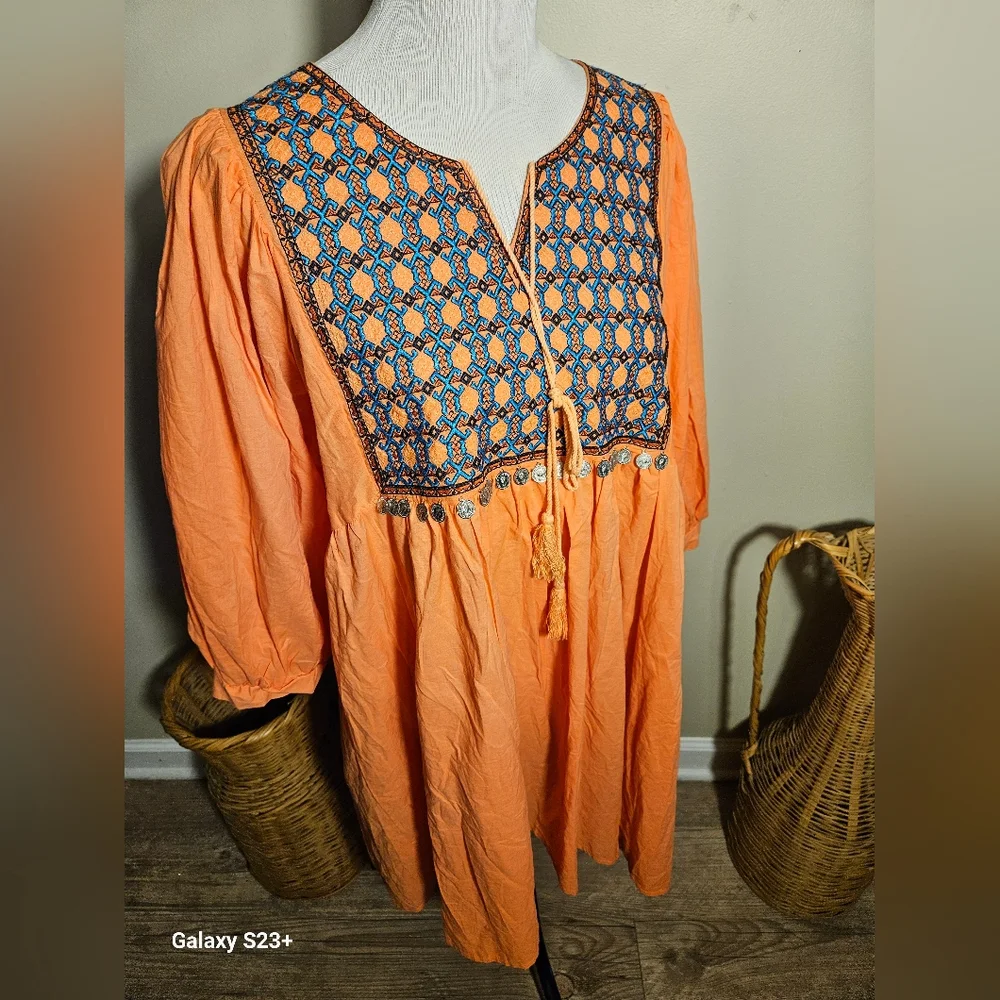 Velzera Orange Mini Dress with Bishop Sleeves - Picture 3 of 14